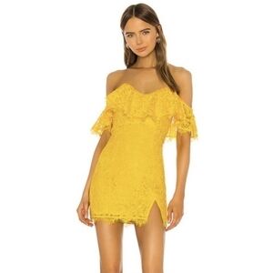 Michael costello x revolve shera yellow lace mini dress Off Shoulder Front Slit